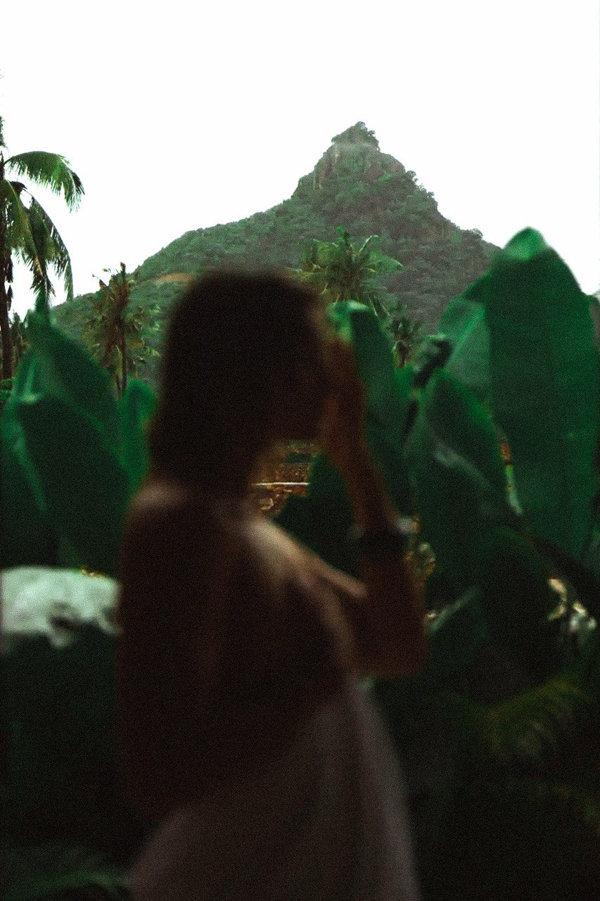 Morning coffee at Villa Bareng Bareng with misty mountain views, South Lombok Indonesia